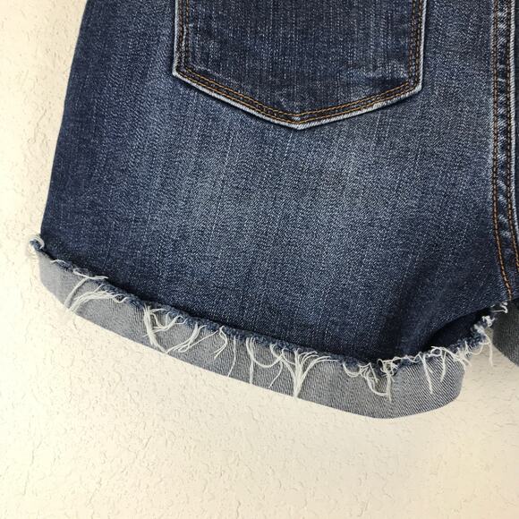 Kancan Jess Ultra High Rise Exposed Button Fly Dark Wash Folded Hem Denim Shorts - Picture 11 of 11